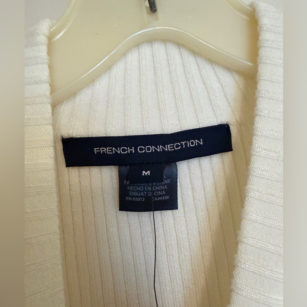 French Connection White Ribbed Fabric Mix Top